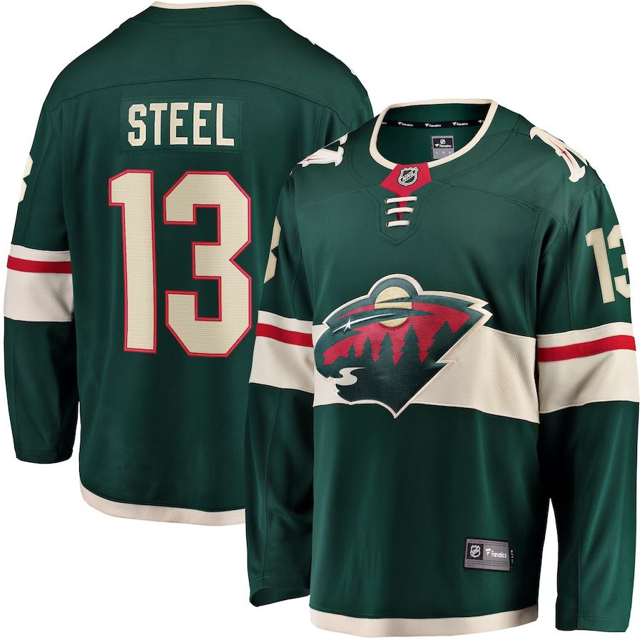 Men Minnesota Wild #13 Sam Steel Fanatics Branded Green Home Breakaway Player NHL Jersey